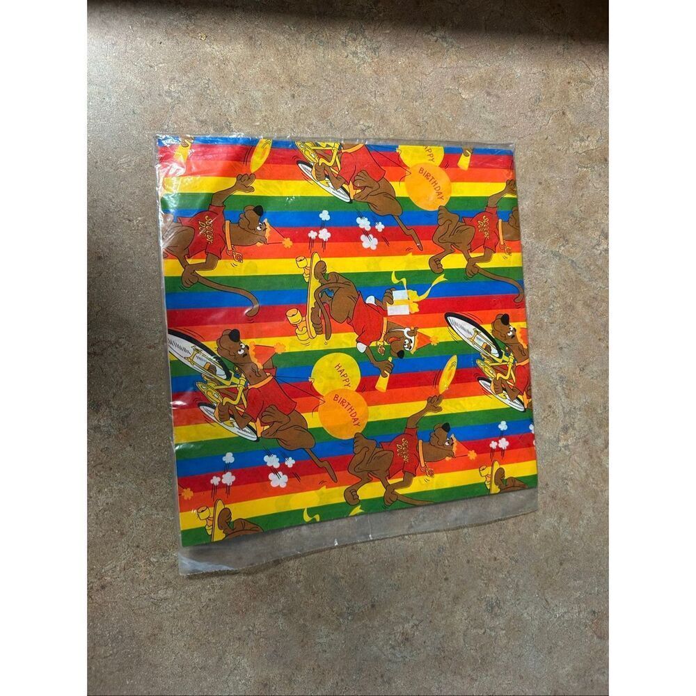 Vintage Scooby Doo Wrapping Paper Sealed Rainbow Birthday Gift Wrap Retro